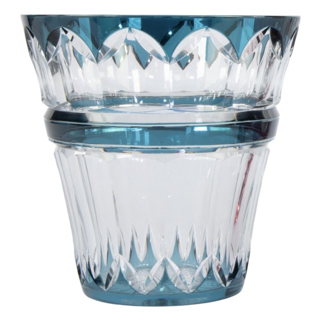 Blue Clear Cut Crystal Vase from Val Saint Lambert, 1950s For Sale