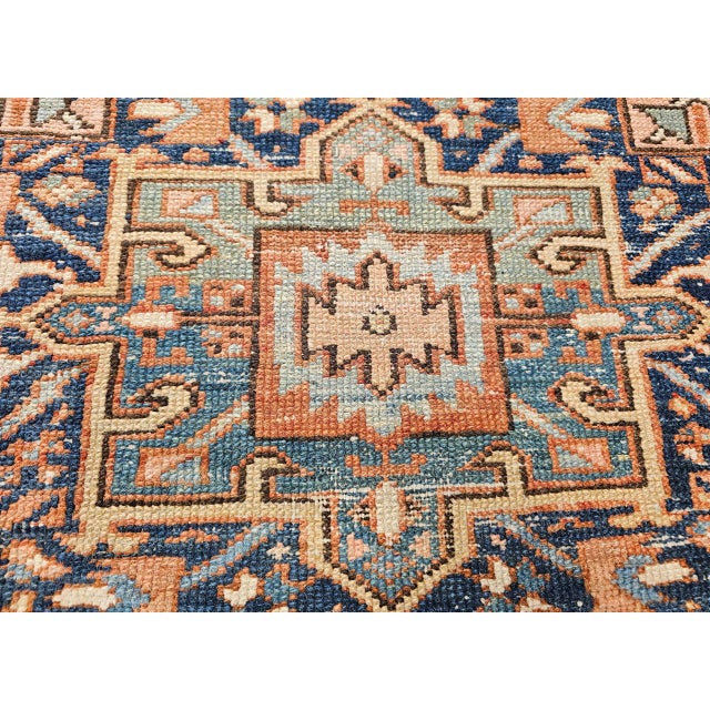 19th Century Persian Heriz Karajeh Rug, Hand-Knotted Wool, Geometric Pattern, Blue & Green, 4x5 For Sale - Image 14 of 16
