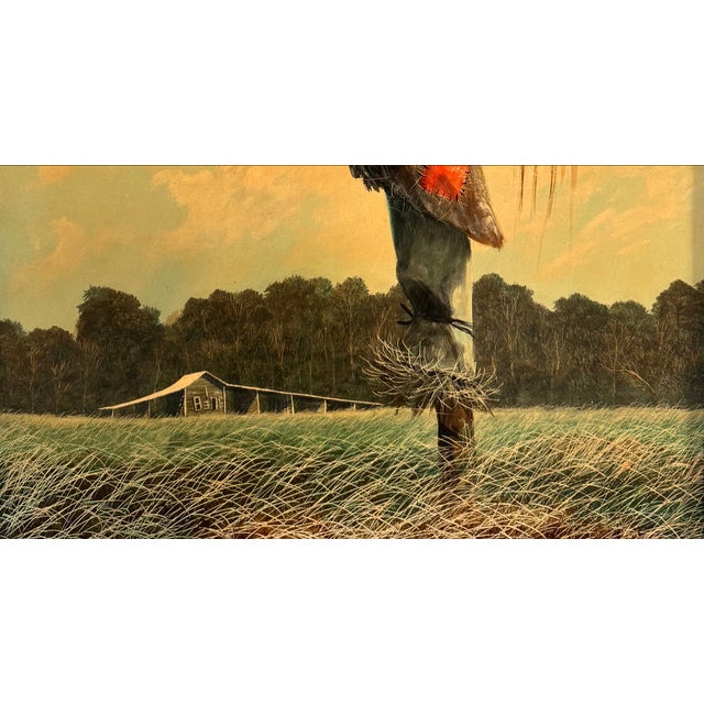 Early 20th Century Early 20th Century The Enigmatic Sentinel: A Pastoral Scarecrow Scene in Oil and Sgraffito For Sale - Image 5 of 12