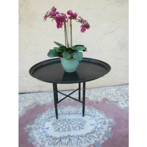 Hollywood Regency Faux Bamboo Black And Gold Side Folding Serving Tray Table Style: Mid Century Color: Black And Gold...