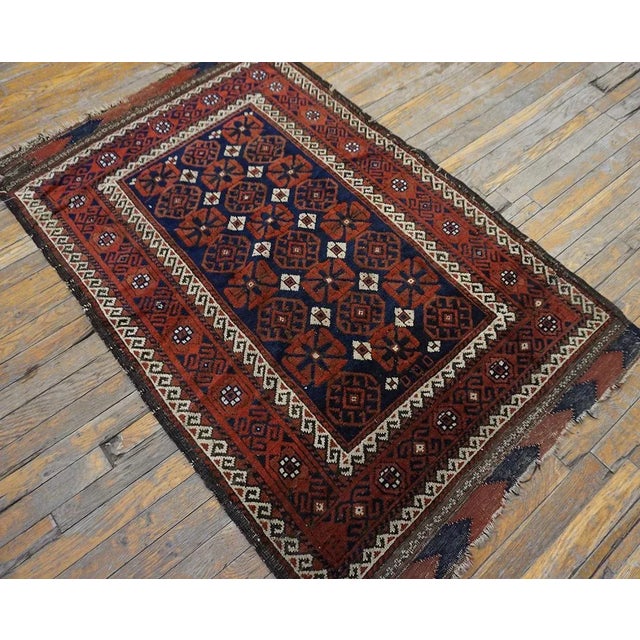 Antique Balouch Turkman Rug, Size: 3' 0'' x4' 9'' Hand Knotted Pile Rectangle Antique Allover Geometric Coral / Salmon...