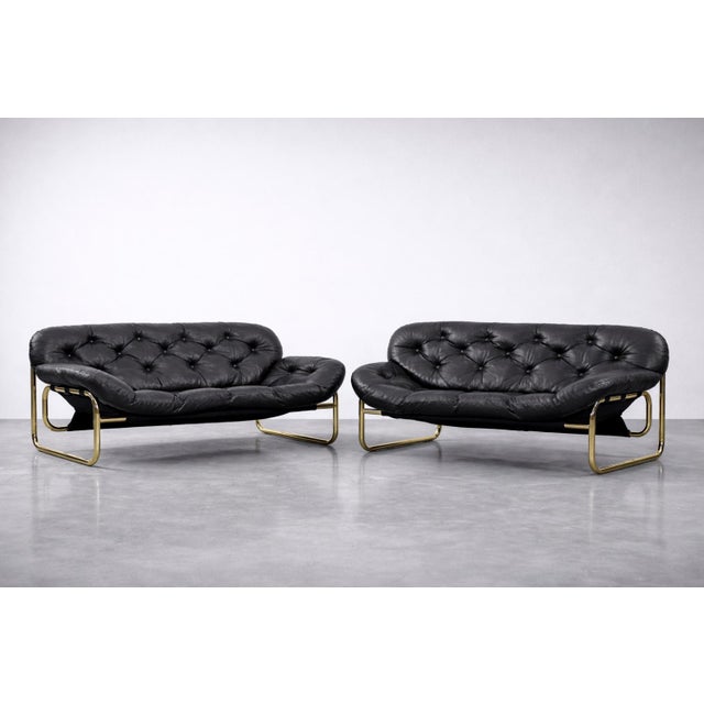 Mid-Century Modern Vintage Scandinavian Sofa in Black Leather by John-Bertil Häggström for Swed-Form, 1970s For Sale - Image 3 of 18