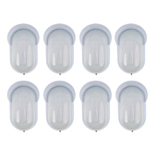 Vintage Simes Oval Tipo 200 Outdoor Wall Lamp in White Metal and Glass, Italy, 1980s, Set of 8 For Sale