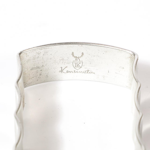 1930s Art Deco Ice Bucket in Blue Glass W/ Aluminum Base & Tongs Signed Kensington For Sale - Image 10 of 16