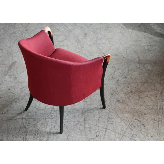 Slagelse Møbelværk Danish Mid-Century Lounge Chairs in Red Wool and Ash Armrest Ca. 1970 - Set of 2 For Sale - Image 4 of 8
