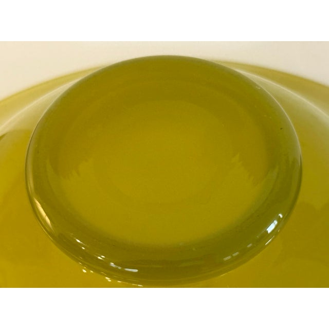 Vintage Mid-Century Mustard Yellow Art Glass Pedestal Bowl 12” Diameter For Sale - Image 10 of 10