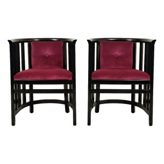 Hungarian Secessionist Lounge Armchairs in Burgundy Velvet with Black Lacquered Frames, 1920s, Set of 2 For Sale