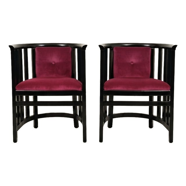 Hungarian Secessionist Lounge Armchairs in Burgundy Velvet with Black Lacquered Frames, 1920s, Set of 2 For Sale