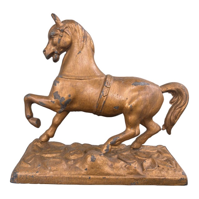 Vintage Cast Metal Horse Sculpture With Original Gilt Finish For Sale