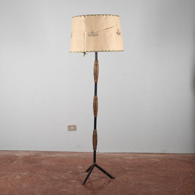 Stilnovo Art Deco Floor Lamp with Parchment Paper Lampshade and Painted Boats in the Style of Stilnovo For Sale - Image 4 of 18