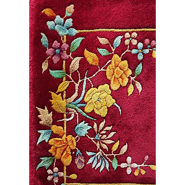 Early 20th Century 1920s Red Raspebery Floral Modern Antique Chinese Art Deco Rug 2'0" X 3'10" Hand Knotted Wool Carpet For Sale - Image 5 of 5