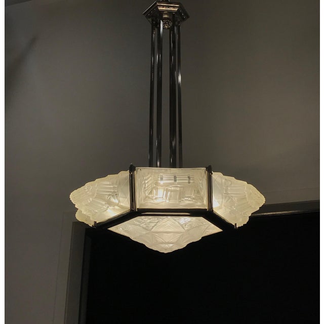 Art Deco French Art Deco Pendant Chandelier by Hanots For Sale - Image 3 of 13