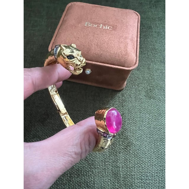Bochic “Orient” Vintage Ruby & Multi Sapphire Dragon Bangle In 18K Gold & Silver For Sale - Image 13 of 17