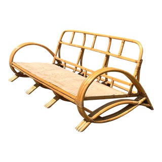 Vintage Coastal Loop Rattan Sofa For Sale