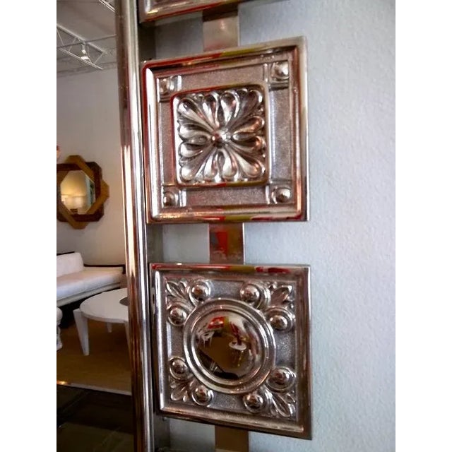1950s Vintage Mid Century Modern Nickeled Silver Over Brass Wall Mirror With Raised Designs For Sale - Image 5 of 6