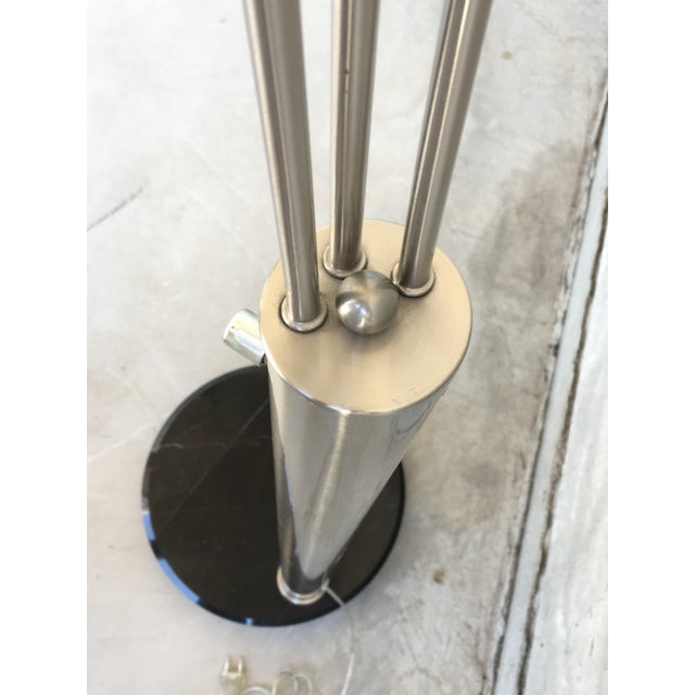 About Italian style floor lamp with three shades, each light adjustable arms. 1970s chrome arc lamp with three lights in...