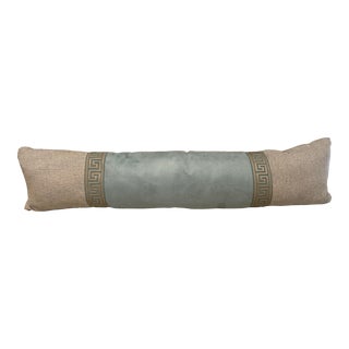 Blue Suede Lumbar With Greek Key Trim For Sale