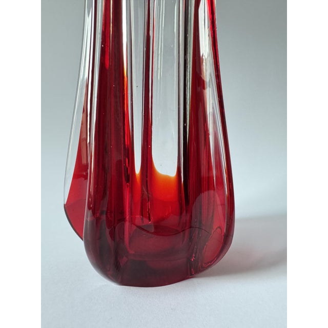 Large Mid-Century Modern Sculptural Ruby Red and Clear Art Glass Vase, 1960s For Sale - Image 9 of 17