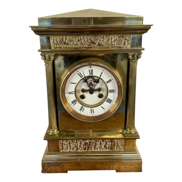 Antique French Victorian Brass Mantle Clock, 1870 For Sale
