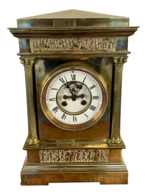 Antique French Victorian Brass Mantle Clock, 1870