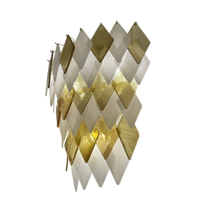 Murano Glass Wall Sconces in Gold and White Rhombuses, Set of 2 For Sale - Image 4 of 8