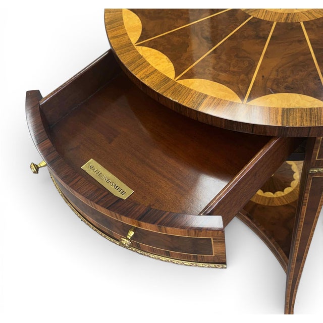 Brown Maitland Smith Marquetry Inlaid Occasional Round Side Table For Sale - Image 8 of 14