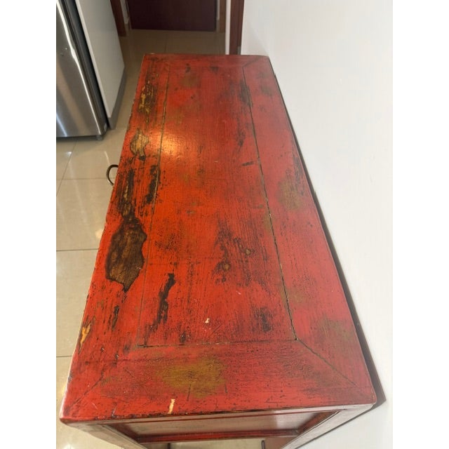 Antique Chinese Red Lacquer Console Table For Sale - Image 6 of 6