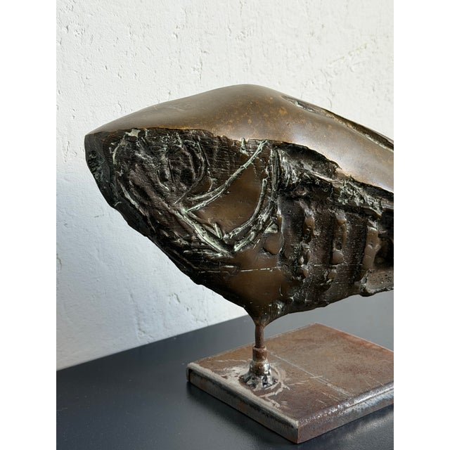 Brazilian Modernist Fossilized Bronze Fish Sculpture on Steel Base by Mário Agostinelli, 1980s For Sale - Image 12 of 14