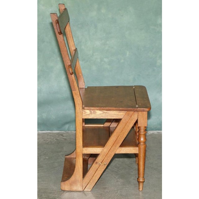 Antique English Arts & Crafts Metamorphic Library Steps in Tiger Oak, 1880 For Sale - Image 11 of 18