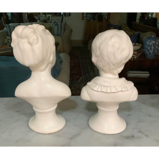 1960s Pair of Blanc De Chine Houdon Style 9” Busts of Victorian Revival Children Made in the 1960’s. Great Cottage Core Accent Pieces - See Pics! For Sale - Image 5 of 10