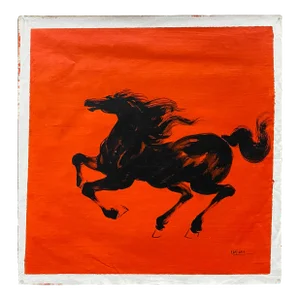 Oil Paint Canvas Art Black Artistic Racing Horse Wall Decor Painting
