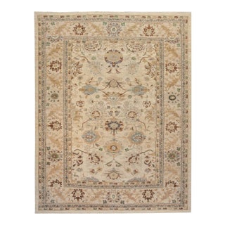 21st Century Sultanabad Beige Handmade Persian Wool Rug With Floral Motif For Sale