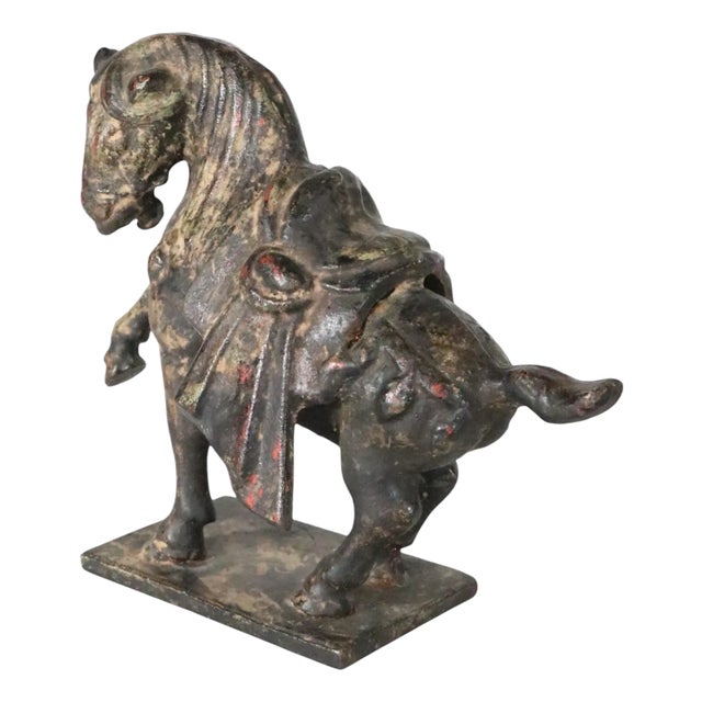 Early 20th Century Cast Iron Tang Dynasty War Horse by Wony Japan For Sale
