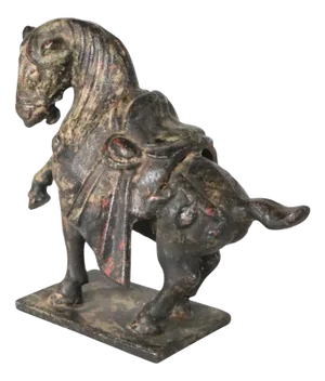 Early 20th Century Cast Iron Tang Dynasty War Horse by Wony Japan