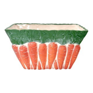Vintage Carrot Planter – Majolica Style Easter Spring Garden Veggies Cachepot For Sale