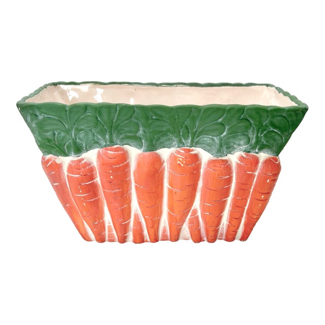 Vintage Carrot Planter – Majolica Style Easter Spring Garden Veggies Cachepot For Sale
