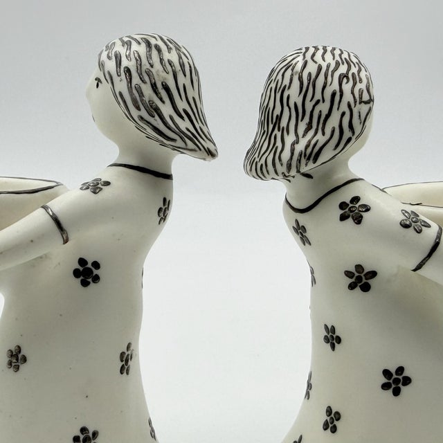 1990s Emilia Castillo "The Couple" Bisque Porcelain Salt Cellars & Sterling Spoons Set - 4 pcs For Sale - Image 16 of 18