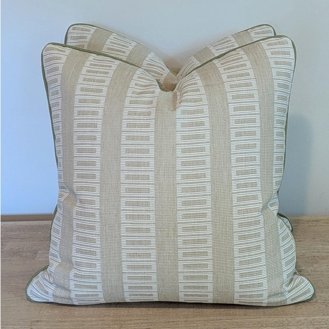 Lee Jofa Lee Jofa Hollyhock Pillows in Celadon With Scalamandre Lark Stripe Backs For Sale - Image 4 of 10