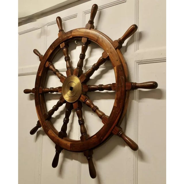 1960s Large Mid 20th Century Teak Ships Wheel, 1960s For Sale - Image 5 of 8