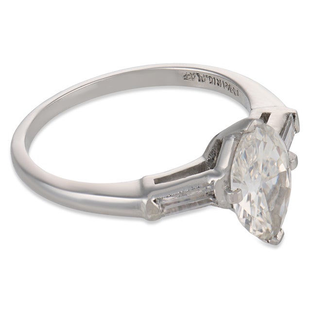 Mid Century Gia 0.88 Marquise Cut Diamond Platinum Engagement Ring, Size 5.5 For Sale - Image 4 of 5