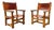 Vintage French Brutalist Castle Armchairs in Oak and Cognac Leather, 1920s, Set of 2 For Sale