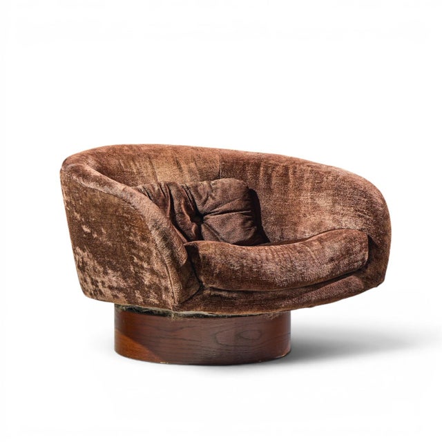 Thayer Coggin Milo Baughman for Thayer Coggin Mid Century Walnut Swivel Barrel Tub Chairs - Pair For Sale - Image 4 of 12