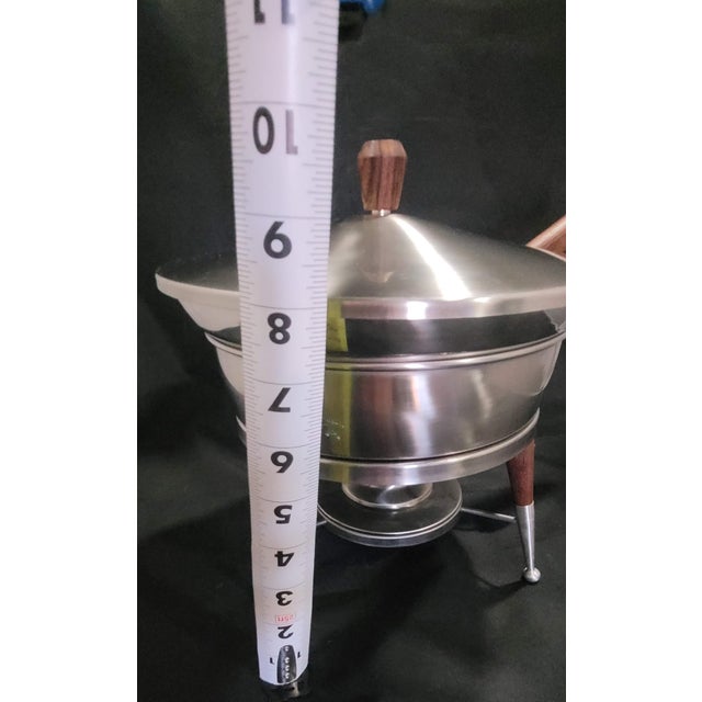 Vintage Mid-Century Modern Stainless Steel & Teak Chafing/Fondue Set - 6 Pc For Sale In Tampa - Image 6 of 17