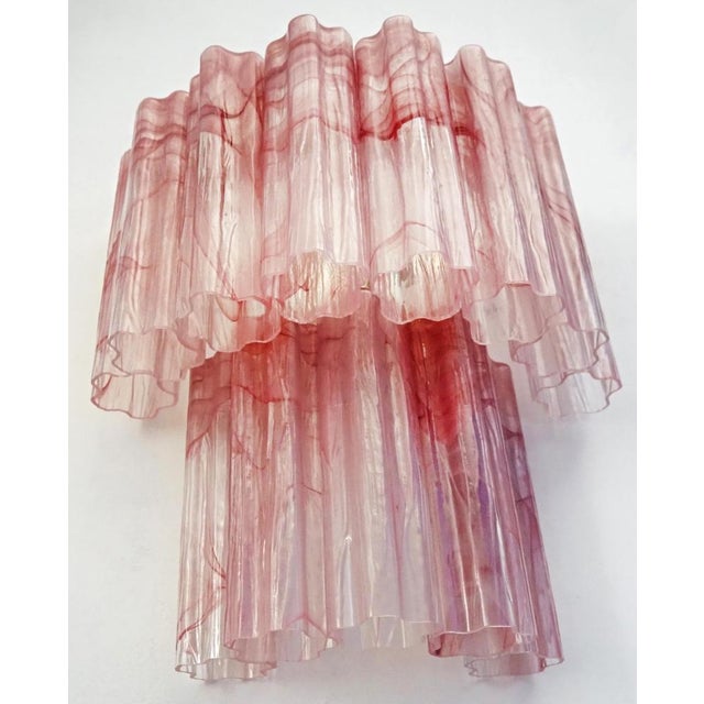 Murano Glass Tube Wall Sconces with 13 Pink Alabster Glass Tube, 1990s, Set of 2 For Sale - Image 11 of 17