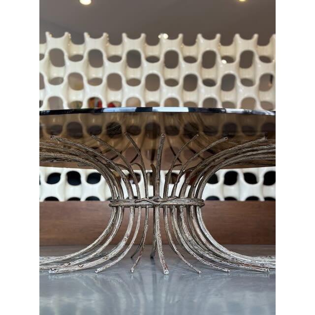 1970s Vintage Rustic Metal & Smoked Glass Coffee Table For Sale - Image 5 of 6