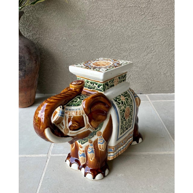 Fabulous Late 20th-Century Earthenware Elephant Garden Stool / Plant Stand For Sale - Image 11 of 12