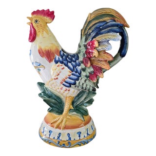 Vintage Fitz and Floyd Ricamo Rooster Ceramic Pitcher For Sale