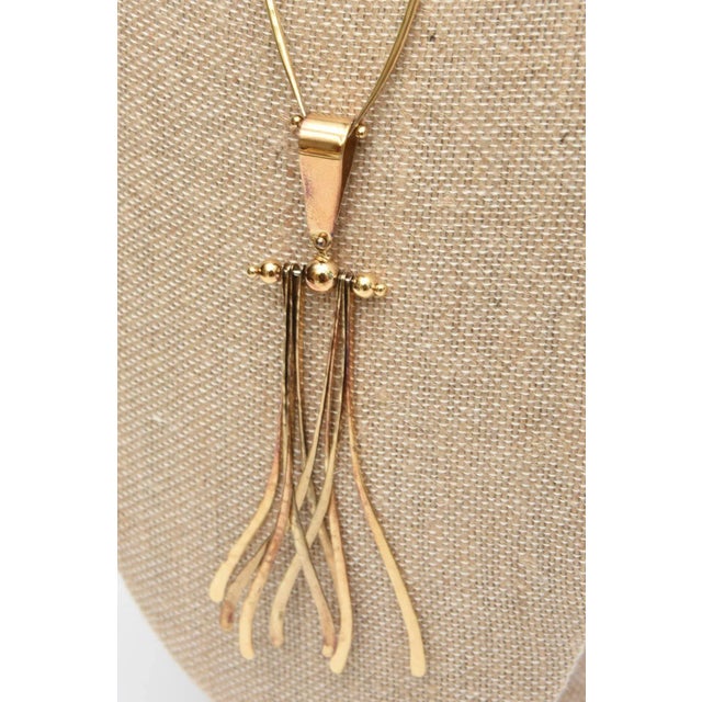 Vintage Gold Wash Over Sterling Silver Sculptural Modernist Signed Pendant Necklace For Sale In Miami - Image 6 of 8