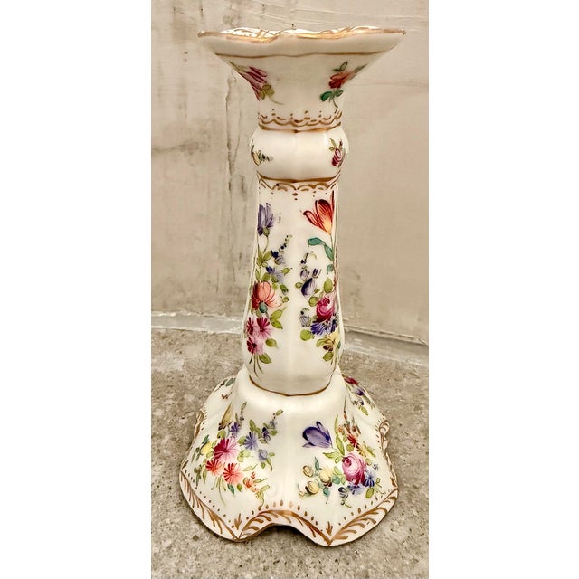 Dresden, Germany Hand Painted Floral With Gold Accents Porcelain Candlestick For Sale - Image 10 of 12