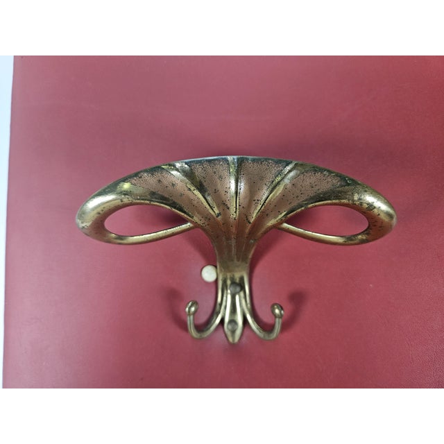 Metal Vintage Coat Hanger in Red Skai with Brass Hooks and Mirror, 1960 For Sale - Image 7 of 18